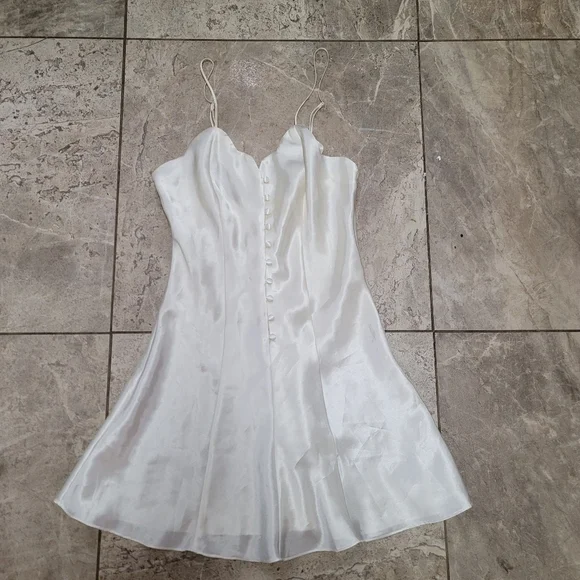 Vintage 90s Victoria’s Secret Gold Label Satin Bridal Slip Mini Dress Ivory - Picture 2 of 12